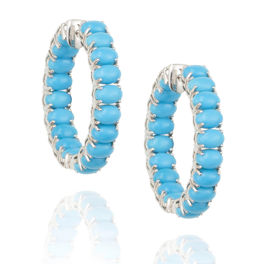 Turquoise - 18k Solid Gold Hoop Luxury Earrings